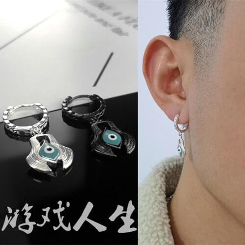 Vintage Silver Plated Eyes Axe Pendant Earrings Domineering Men Punk Steam Earrings Hip Hop Party Jewelry Anniversary Gift
