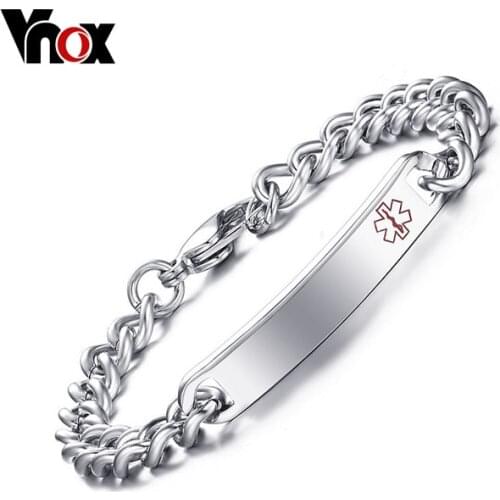Vnox Free Engraved Medical Alert ID Bracelet Bangle for Women Stainless Steel Not allergic