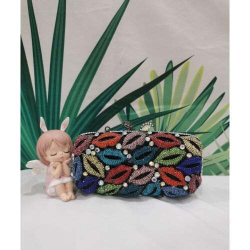 Multicolor Lips Diamond Women Cocktail Party Evening Bags Bridal Wedding Formal Dinner Crystal Clutch Purse and Ladies Handbags