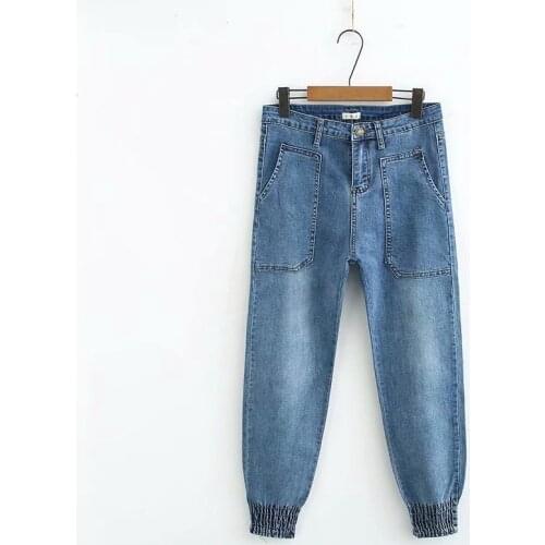 Plus Size XL-4XL Womens Stretchable Jeans Black Blue Denim Trousers Female Slim Pants