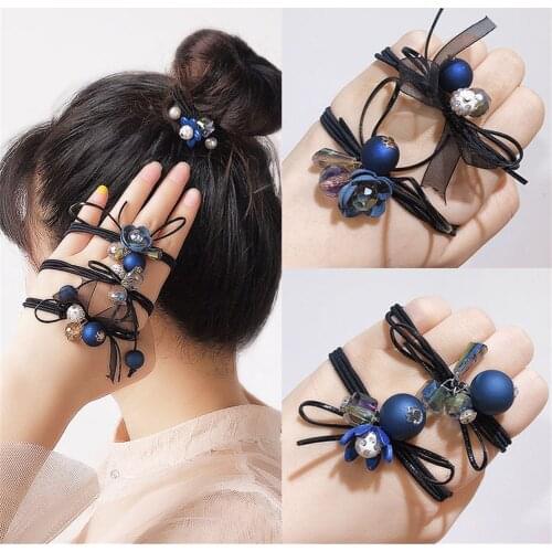 Women Hair Ties Elastic Rubber Bands Sets Girl Pearl Bow Knot Korean Scrunchies Head Accessories Handmade Wholesale