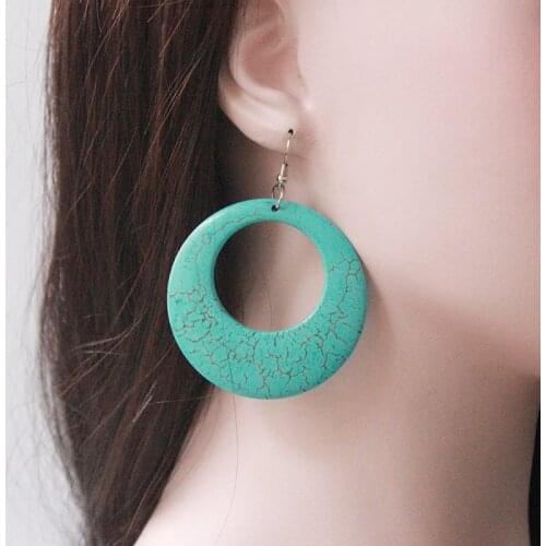 1 Pair Ethnic Bohemia Style Green Stone Dangle Earrings Hyperbole Drop Earrings E119