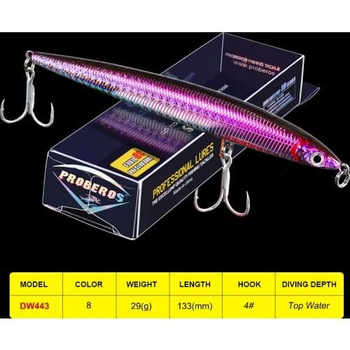 1PC Sinking Pencil Fishing Lures 13.3cm-5.24"/29g-1.02oz Diving Saltwater Wobbler 4# BKB Hook Hard Bass Bait Fishing Tackle
