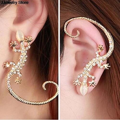 Gothic Punk Crystal Lizard Ear Cuffs for Women Gold Color Silver Color Rhinestone Animal Geckos Earrings 1PC