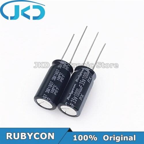 10pcs RUBYCON 1000UF 35V 10*20mm 1000UF35V 35V1000UF 10x20mm Aluminum Electrolytic Capacitor 100% Original