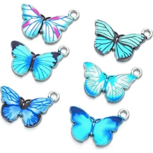 10 PCS Gift Earrings Accessories DIY Material Necklace Bracelet Handmade Jewelry Blue Enamel Butterfly Charms Animal Pendants