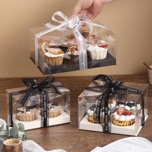 2 / 4 / 6 Piece Cupcake Packaging Box Transparent Muffin Cake Box Wood Bran Cupcake Packaging Box