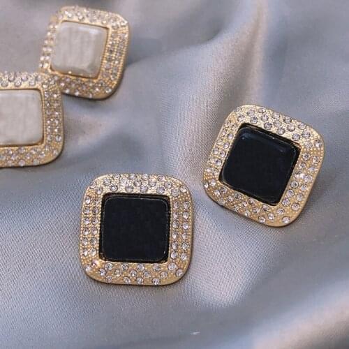 2021 classic black and white color diamonds inlaid rhinestone earrings earrings for women