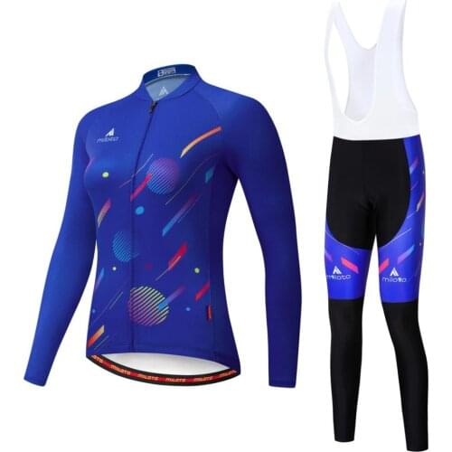 2021 Blue women long sleeve cycling clothes bike cycling jersey bib pants sports kit ropa maillot ciclismo