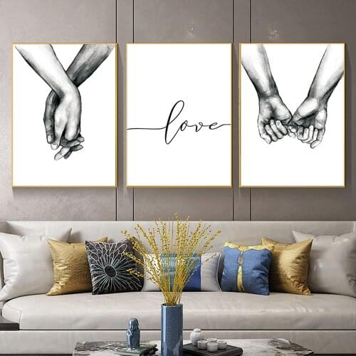 3 Pcs Hand in Hand Wall Art Canvas Print Poster Black White Art Decor Painting Hand Texture living Room Bedroom Home Decor