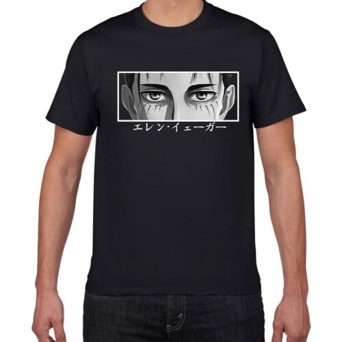 Anime Attack on Titan T Shirt Cool Eren Yeager Eyes Print Cartoon T-shirt Men Fashion Short Sleeve Causal Tops Male