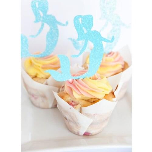 Glitter Little Mermaid under the sea Birthday Cupcake Toppers girl baby shower baptism wedding food treat picks