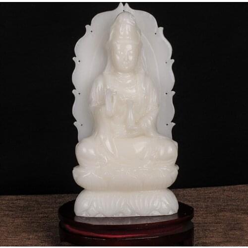 Large TOP Home family efficacious Talisman Natural jade Guanyin Bodhisattva Avalokitesvara Buddha hand carving Sculpture statue