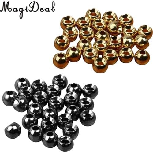 50 Pieces Tungsten Slotted Beads Fly Tying Beads Nymph Head Ball Beads 2.4mm