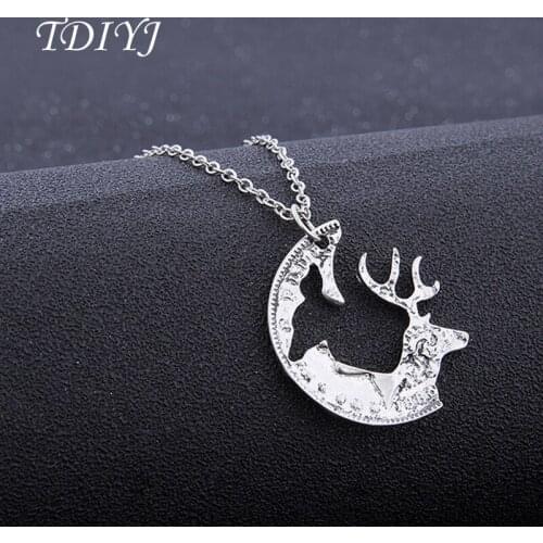 TDIYJ New Fashion Metal Alloy Animal Deer Stag Elk Choker Necklace 45CM Women Statement Chain Collar Pendant Jewelry 1Pair