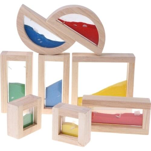 Wooden Rainbow Sand Stacking Building Blocks Kids Learning Educational Toy