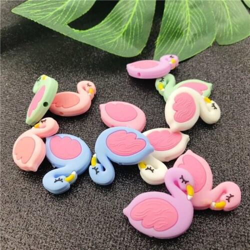20pc Baby Teethers Mini Flamingo Bead Baby Nursing Gifts Swan Shape DIY Teething Necklace Cute Beads Silicone Teether 5Color