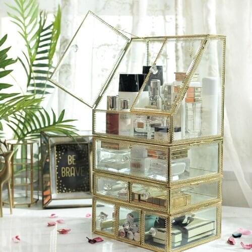European Glass Cosmetics Storage Box Home Decoration Desktop Dressing Table Skin Care Products Finishing Box