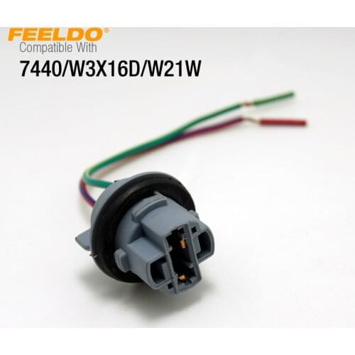 FEELDO 10Pcs Car 7440/W3X16D/W21W/T20 LED Bulbs Signal Lights Socket Harness Plugs Connector #AM3818