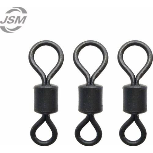JSM 100pcs Matte Black Fishing Rolling Swivels Carp Rigs Long Body Large Eye Fishing Swivel Connector Carp Fishing Accessories