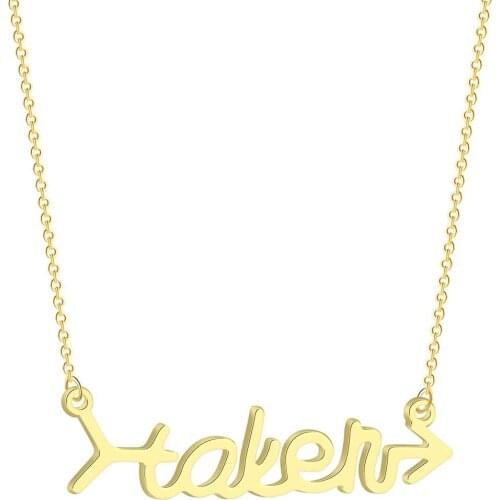 Kinitial Fashion Arrow Shaped Calligraphy Letter Pendant Necklace For Women Statement Necklaces Collier Chain Choker Jewelry