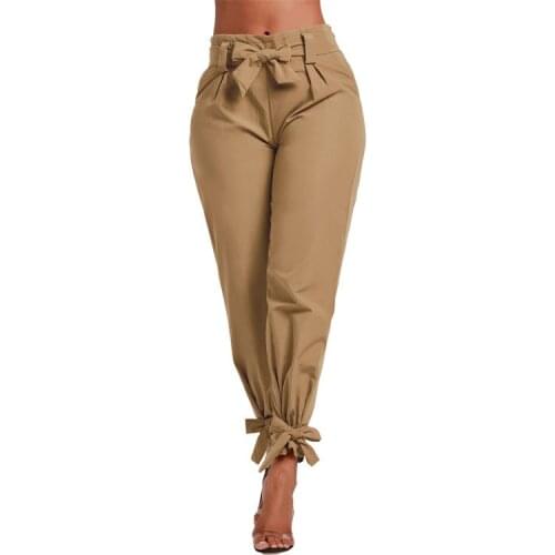 Summer 2021 High quality Casual High Waist Pencil Ninth Pants with Bow-Knot Pockets for Work