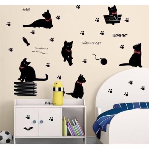 Lovely playing cats animals wall stickers kids room decoration 843 home kitten printing mural art cartoon diy decal