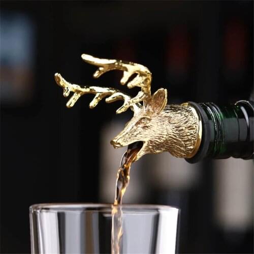 Resuable Zinc Alloy Sealed Wine Stopper 3D Animal Deer Head Plastic Pourer Spout Bottle Stoppers Champagne Bar Tools Party Gifts