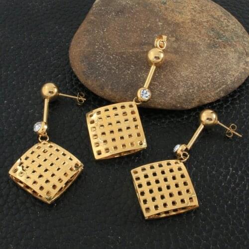 Fashion Style Stainless Steel Jewelry Sets For Women Gold Color Pendants And Earrings SDNZAWCA