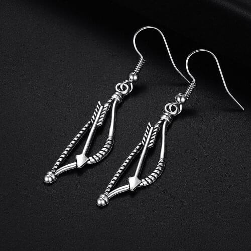 Trendy Vintage Bow Shape Antique Silver Plated Punk Hiphop Rock Style Retro Drop Earrings for Women Girl & Man Party Jewelry