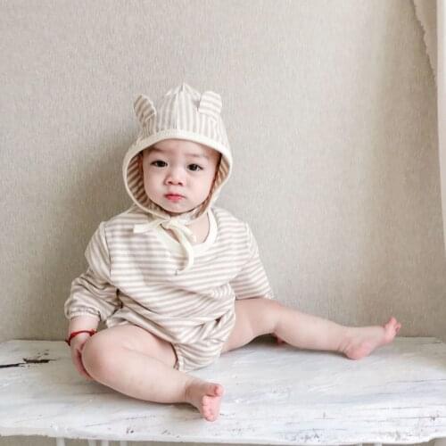 Newborn Baby Soft Cotton Rompers Long Sleeve Simple Light Color Clothes with Hat Set Baby Comfortable One Piece Onesie Jumpsuit