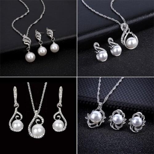 Various Necklace Earrings Simulated Pearl Jewelry Sets For Women Girls Bijoux collier brincos