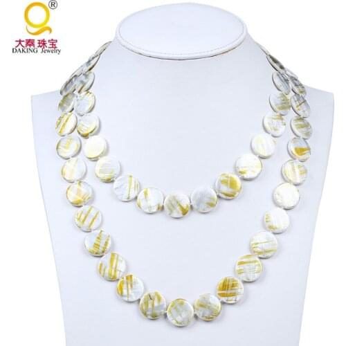 One strand 58 beads 20mm smooth shell beads necklace coin shape shell beads full strands necklace painted shell necklace