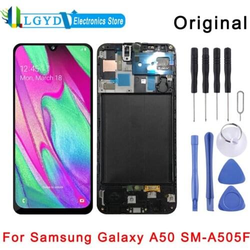 Original LCD Screen and Digitizer Full Assembly with Frame for Samsung Galaxy A50 SM-A505F (Black)
