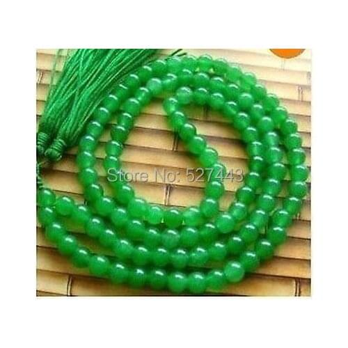 Wholesale LAN032 Tibet Buddhist 108 Green stone Beads Prayer Mala Necklace
