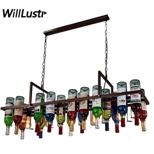 Industrial Glass Pendant Lamp Retro Wine Bottle Suspension Light Hotel Restaurant Bar Loft Cafe Bistro Creative Iron Lighting