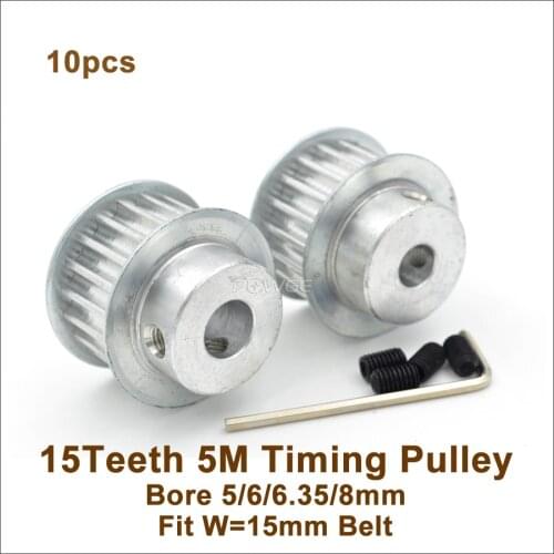 POWGE 10pcs 15 Teeth 5M Synchronous Pulley Bore5/6/6.35/8mm Fit Width 15/20mm 5M Timing Belt 15T 15Teeth HTD 5M Timing Pulley BF