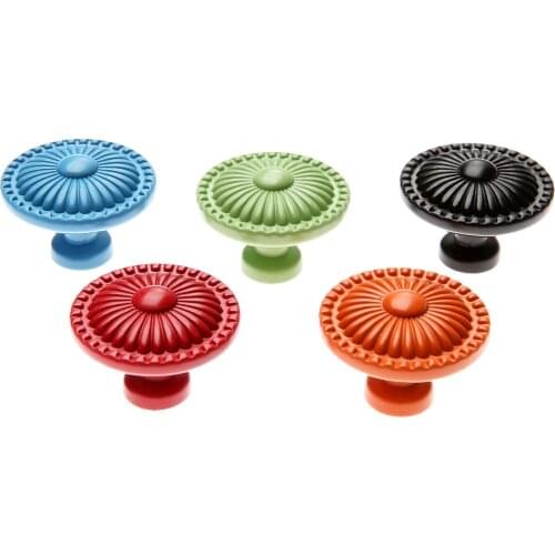 Vintage Furniture Knobs Round Kitchen Door Drawer Cupboard Pull Handle Flower shape Cabinet Handles Alloy Red Blue Black w/screw