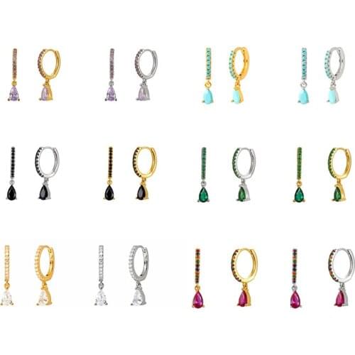 925 Silver Ear Buckle Huggie Hoop Earrings Tear Shape Cross Flower Colorful Crystal Hoop Earrings Set for Women Birthday Gifts