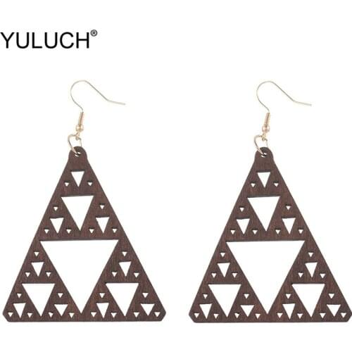 YULUCH 2019 Fashion Wooden Hollow Triangle Drop Earings Ethnic African Big Statement Earrings Jewelry For Women Lady Dropshiping