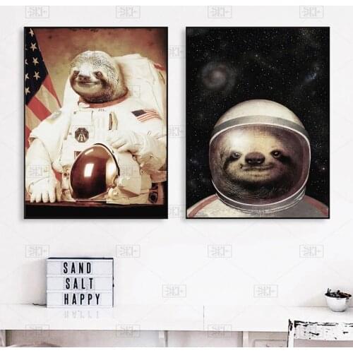 Nordic Style Sloth Astronaut Canvas Painting Cartoon Wall Art Hd Print Pictures Watercolor Poster Modular for Bedroom Home Decor