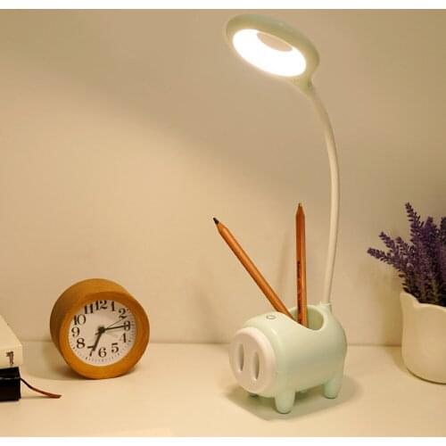 LED Bulbs Pen Holder Feasible Pig Shape Study Lamps Three Colors USB Charging Touch Switch Living Room Decoration Night Lighting