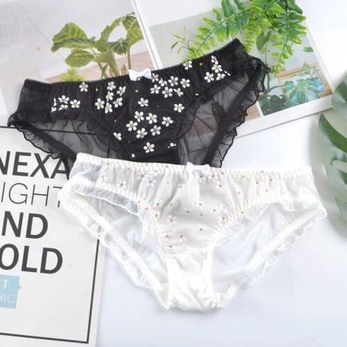 Japanese Sexy Seamless Panties Underwear for Women Girls Floral Lingerie Femme White Black Mesh Ruffles Womens Briefs Thong New