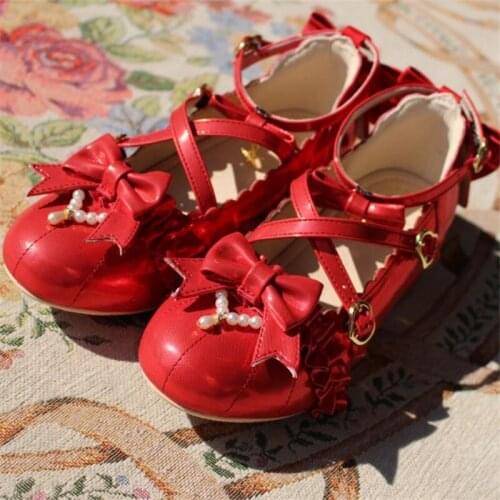 Lolita Anime Girl Loli Shoes Cute Sweet Bowknot Cosplay Women Shoes Vintage Harujuku Retro Womens Shoes Fashion Female Flats