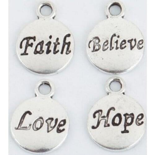 Vintage Silver Hope Faith Love Believe Charms Pendants For Bracelet Necklace Fashion Jewelry Making DIY Accessories 10pcs W55