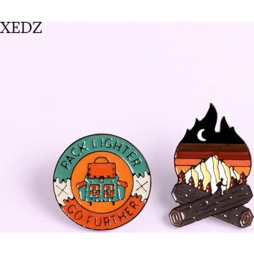 XEDZ New PACK LINGHTER GO FURTHER backpack brooch wood fire stack badge fashion denim clothing backpack pendant gift jewelry