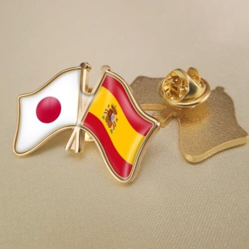 Japan and Spain Crossed Double Friendship Flags Lapel Pins Brooch Badges