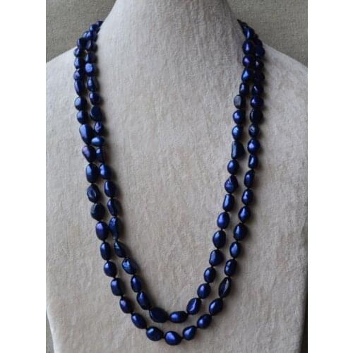 Jewelry Hot selling Real Pearl Necklace,Navy Color 8x11mm 49 Inches Baroque Shape Freshwater Pearl