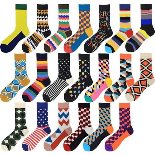Peonfly Harajuku Funny Men Colorful Geometry Comfortable Skate Cotton Sokken Original Pattern Causal Happy Socks Male