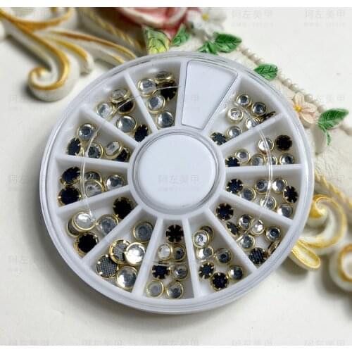 Gold Metal edge Glitter White Rhinestones for DIY 3D Nail Art Manicure Rivet Mixed Size Alloy Gold Nails Jewelry Rivet ,ZP144747
